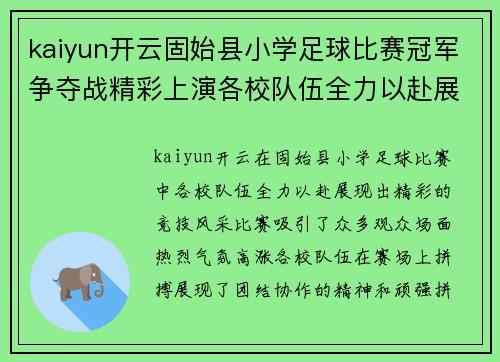kaiyun开云固始县小学足球比赛冠军争夺战精彩上演各校队伍全力以赴展现风采